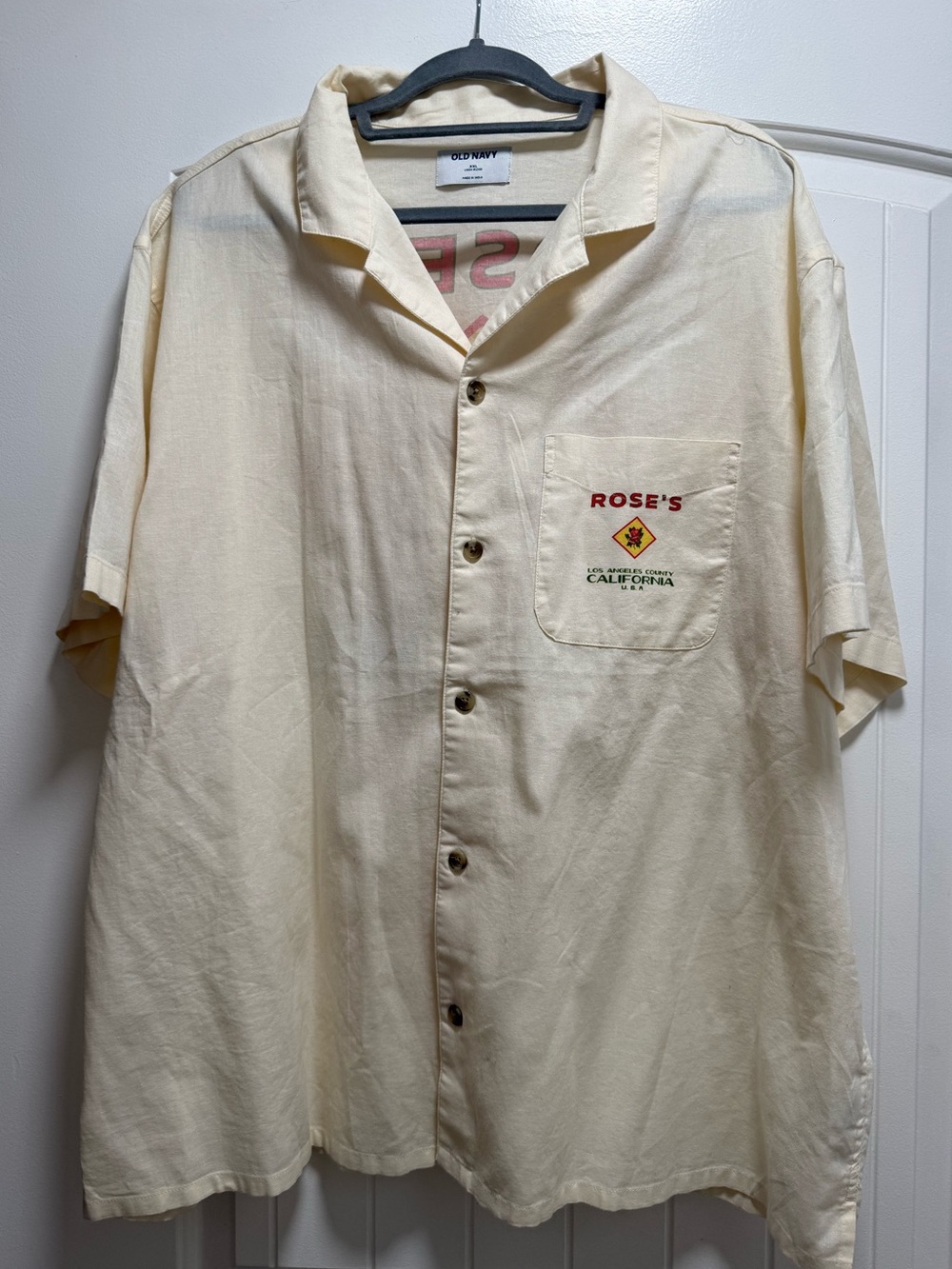 Old Navy Cream Short-Sleeve Button-Down Camp Shirt with Pocket Logo